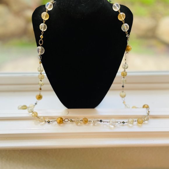 2  VNT ITEMS gold foiled uranium glass bead necklace & Rose Quarts Pink Bracelet - Picture 3 of 8